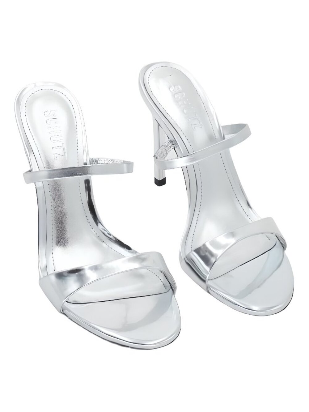 Shultz Jessica Mule 4 Inch Stiletto Sandal Metallic Silver Sz 6.5M